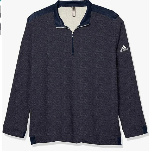 NWT adidas Men's Heathered Layering Sweatshirt, collegiate navy, 2XL, 1/4 zip - Picture 1 of 3